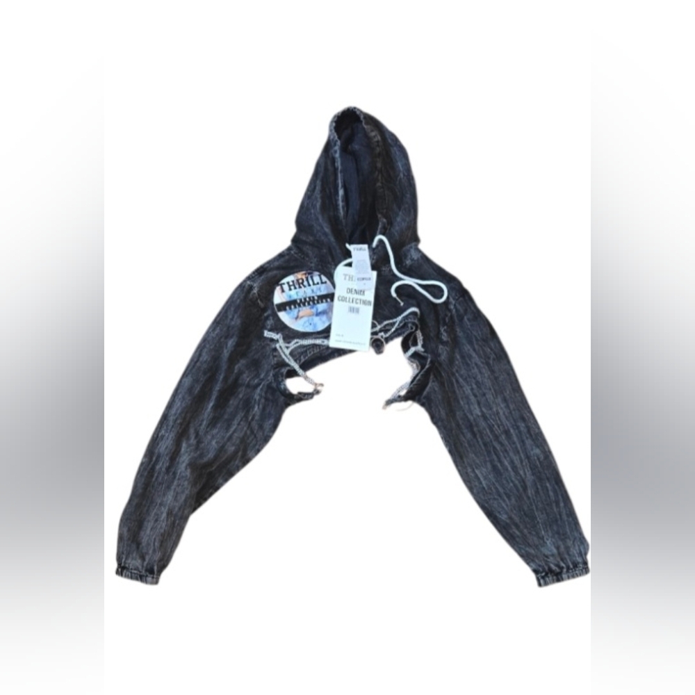 Thrill Black Distressed Denim Hoodie